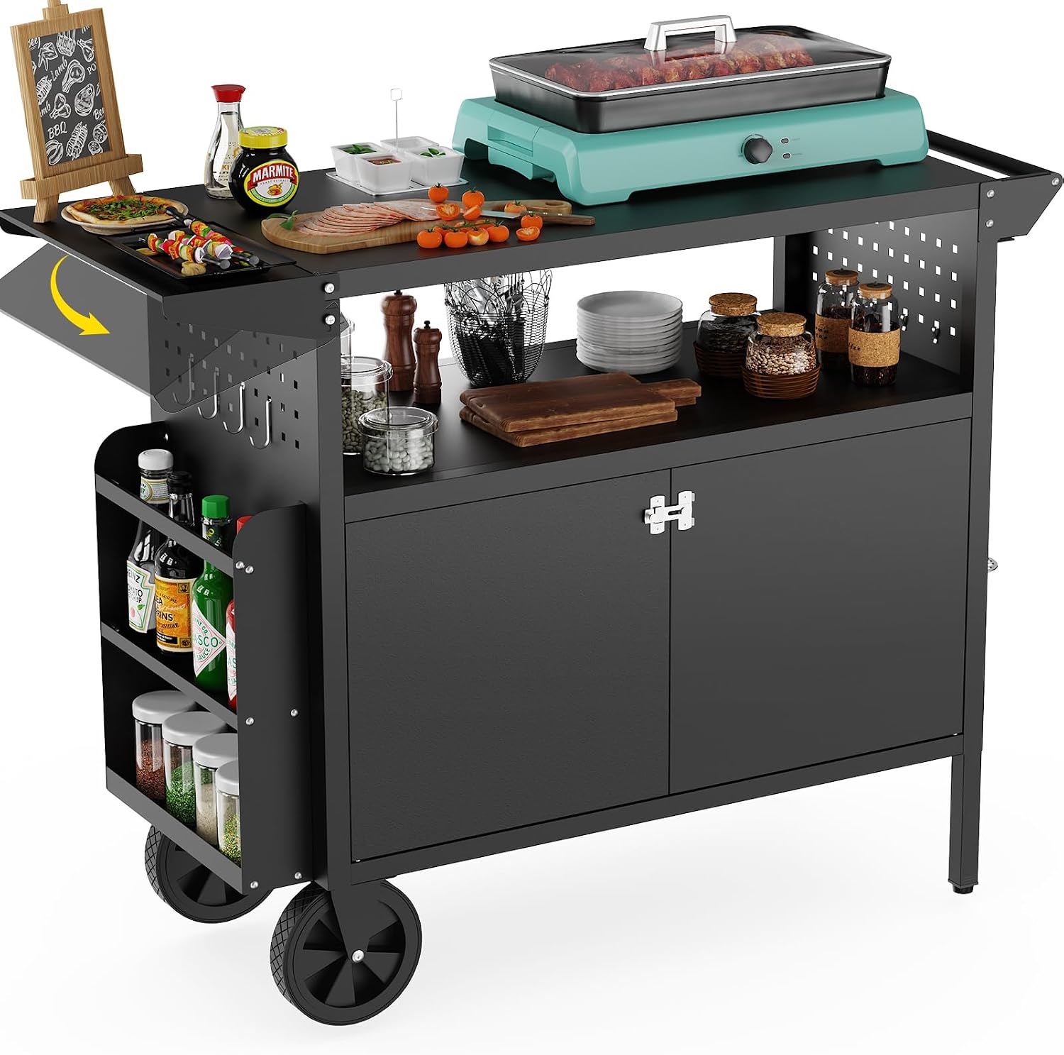 Camp Table Folding - Outdoor-Grillwagen mit Stauraum, Kücheninsel mit Rädern,