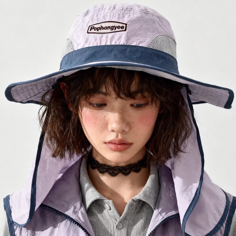 Camping Outdoor Quick Drying Sun Neck Protection Cap Hat - Modische Bucket Hats mit Kontrastnähten und