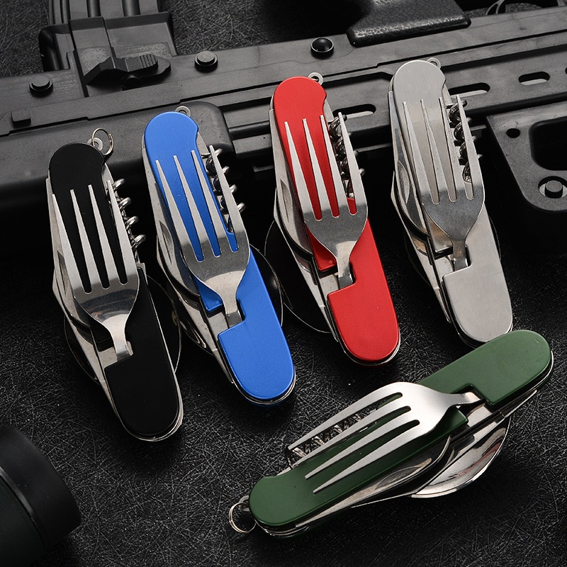 Outdoor Camping Activities - 4-in-1 klappbares Geschirr, abnehmbare Campingutensilien, Edelstahl,