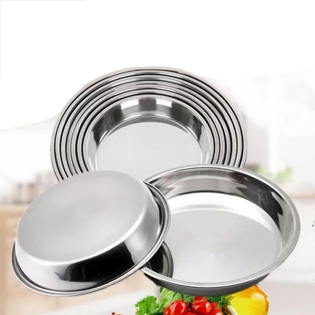 Outdoor Indoor Camping - Hochwertiger runder flacher Teller aus Edelstahl,