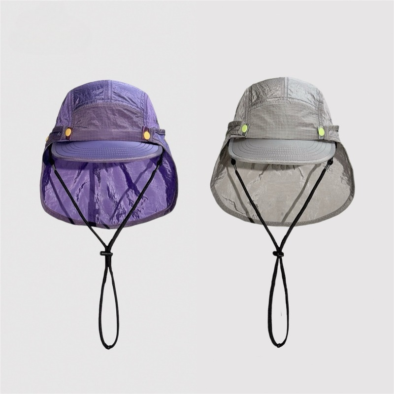 Camping Outdoor Quick Drying Sun Neck Protection Cap Hat - Japanische Abnehmbare Sonnenschutz-Kappe mit Flachem Schirm,