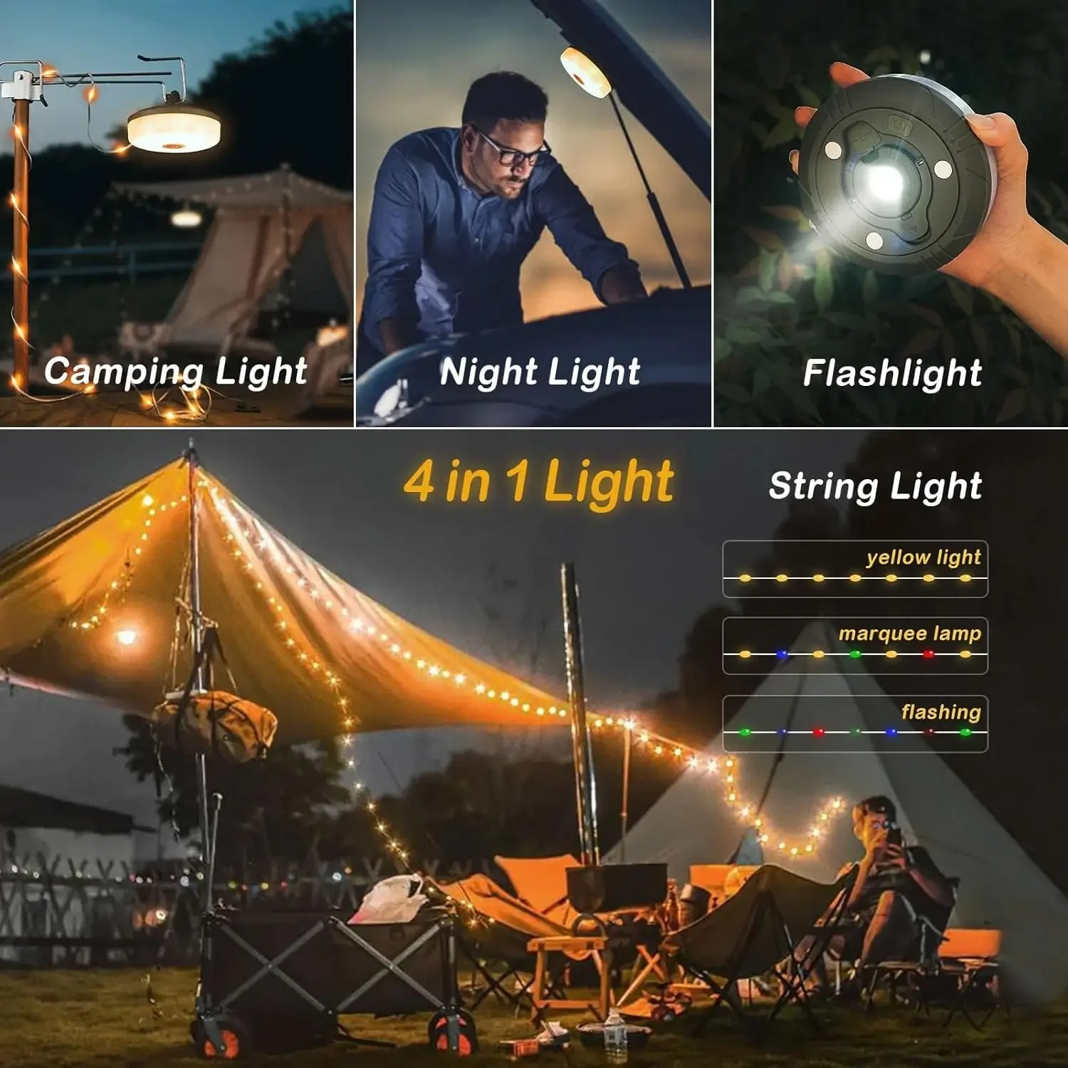 4-in-1 Camping Licht LED Reel  – Outdoor Camping Lights String Bewertung und Preis